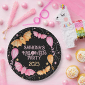 かわいいこうもり、バルーン+スパイダーウェブパステルハロウィーン ペーパープレート (パーティー)