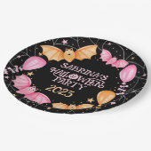 かわいいこうもり、バルーン+スパイダーウェブパステルハロウィーン ペーパープレート (アングル)