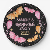 かわいいこうもり、バルーン+スパイダーウェブパステルハロウィーン ペーパープレート (正面)