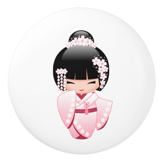 かわいいこけし人形のキモノ セラミックノブ (正面)