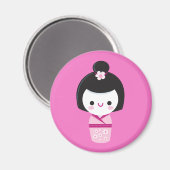 かわいいこけし – ピンクマグネット マグネット (正面/裏面)