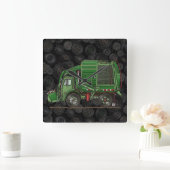 かわいいごみ収集車の屑トラック スクエア壁時計 (ホーム)