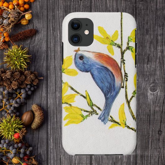 かわいいさえずる青い鳥と木の枝 Case-Mate iPhoneケース