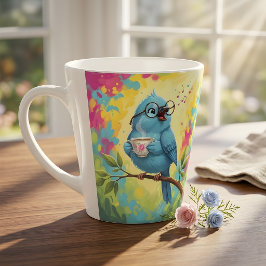 かわいいさえずる青い鳥のラテマグ カフェラテマグ
