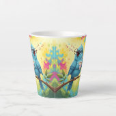 かわいいさえずる青い鳥のラテマグ カフェラテマグ (正面)