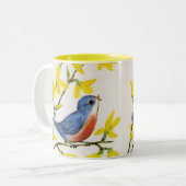 かわいいさえずる青い鳥の木 ツートーンマグカップ (正面左)