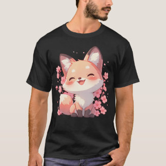 かわいいさくらきつねキュートフォックスチェリー Tシャツ