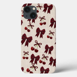 かわいいさくらんぼとリボンのデザインのスマホケース 🎀🍒✨ iPhone 13ケース