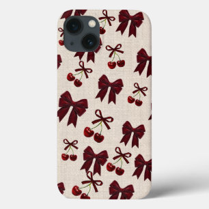 かわいいさくらんぼとリボンのデザインのスマホケース 🎀🍒✨ iPhone 13ケース