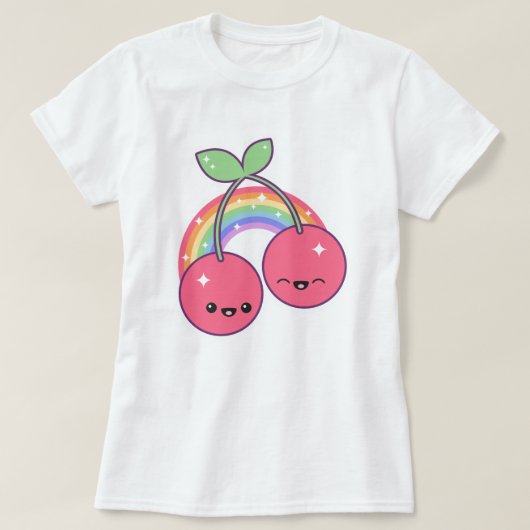 かわいいさくらんぼと虹 Tシャツ (デザイン正面)