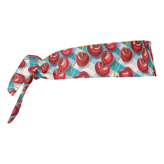 かわいいさくらんぼと青い格子柄 タイヘッドバンド (回転270)