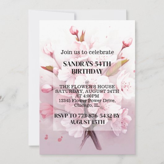 かわいいさくらんぼの花のバースデーパーティ招待状 招待状 (正面)