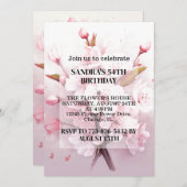 かわいいさくらんぼの花のバースデーパーティ招待状 招待状 (正面/裏面)