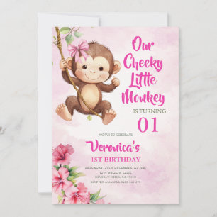 かわいいさくらんぼの1歳の誕生日 サファリ 招待状