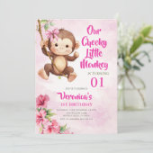 かわいいさくらんぼの1歳の誕生日 サファリ 招待状 (スタンド正面)