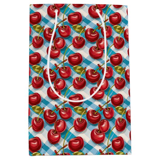 かわいいさくらんぼをテーマにした模様誕生日 ミディアムペーパーバッグ (正面)