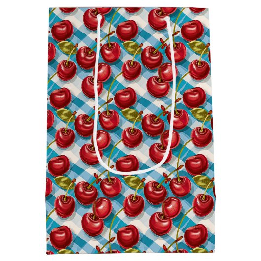 かわいいさくらんぼをテーマにした模様誕生日 ミディアムペーパーバッグ (裏面)