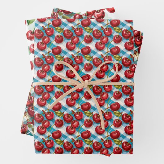 かわいいさくらんぼをテーマにした模様誕生日 ラッピングペーパーシート (インサイチュ)