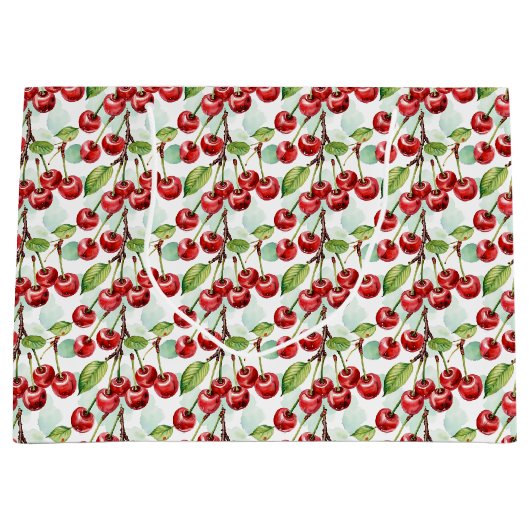 かわいいさくらんぼをテーマにした模様誕生日 ラージペーパーバッグ (正面)