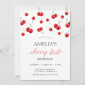 かわいいさくらんぼガールベリーファースト誕生日パーティー 招待状 (正面)