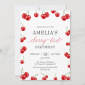 かわいいさくらんぼガールベリーファースト誕生日パーティー 招待状 (正面)