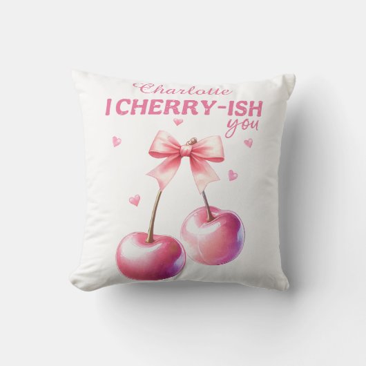 かわいいさくらんぼスパーソナライズされたクリプトバレンタインデー クッション (正面)