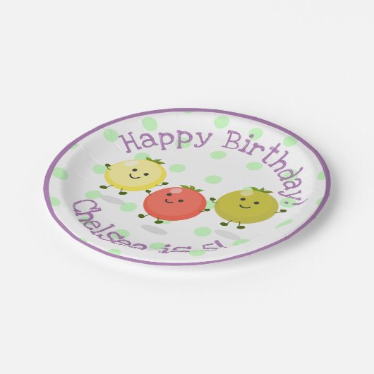 かわいいさくらんぼトマトフレンズ漫画イラストレーション ペーパープレート (アングル)