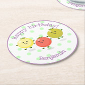 かわいいさくらんぼトマトフレンズ漫画イラストレーション ラウンドペーパーコースター (アングル)