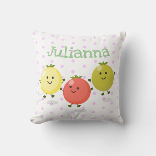 かわいいさくらんぼトマト漫画イラストレーション クッション (正面)