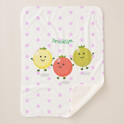 かわいいさくらんぼトマト漫画イラストレーション シェルパブランケット (正面)