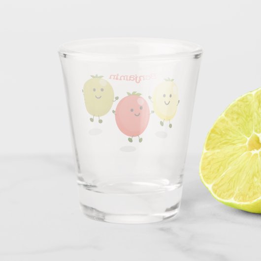 かわいいさくらんぼトマト漫画イラストレーション ショットグラス (裏面)