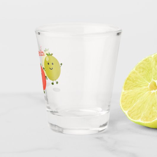 かわいいさくらんぼトマト漫画イラストレーション ショットグラス (右)
