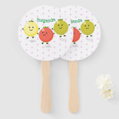 かわいいさくらんぼトマト漫画イラストレーション ハンドファン (正面&裏面)