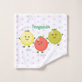 かわいいさくらんぼトマト漫画イラストレーション バスタオルセット (ウォッシュタオル)