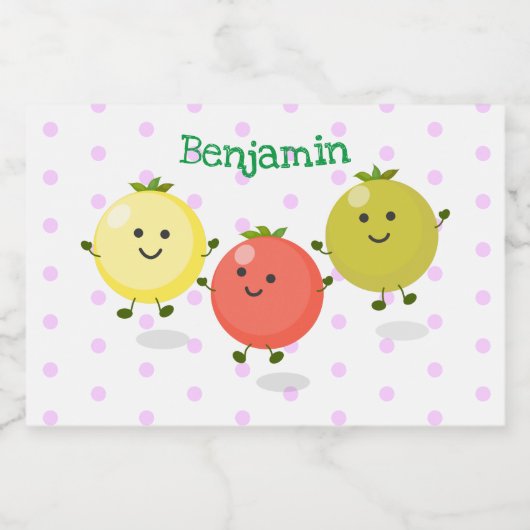 かわいいさくらんぼトマト漫画イラストレーション フードラベル (シングルラベル)