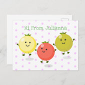 かわいいさくらんぼトマト漫画イラストレーション ポストカード (正面/裏面)