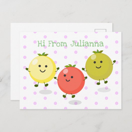 かわいいさくらんぼトマト漫画イラストレーション ポストカード (正面/裏面)