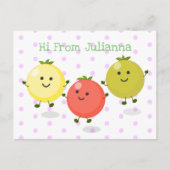 かわいいさくらんぼトマト漫画イラストレーション ポストカード (正面)