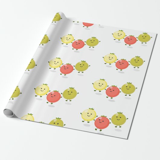 かわいいさくらんぼトマト漫画イラストレーション ラッピングペーパー (アンロールド)