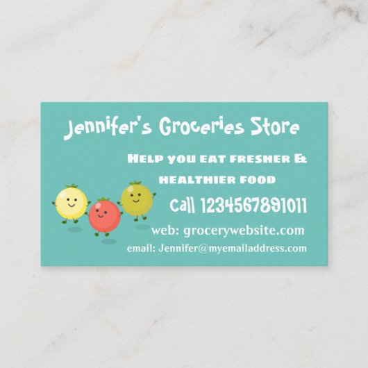 かわいいさくらんぼトマト漫画イラストレーション 名刺 (正面)