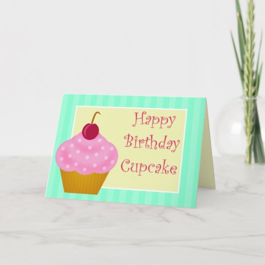 かわいいさくらんぼハッピーバースデーカップケーキカード カード (正面)