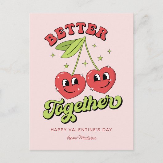 かわいいさくらんぼハート友達より良く一緒に ポストカード (正面)