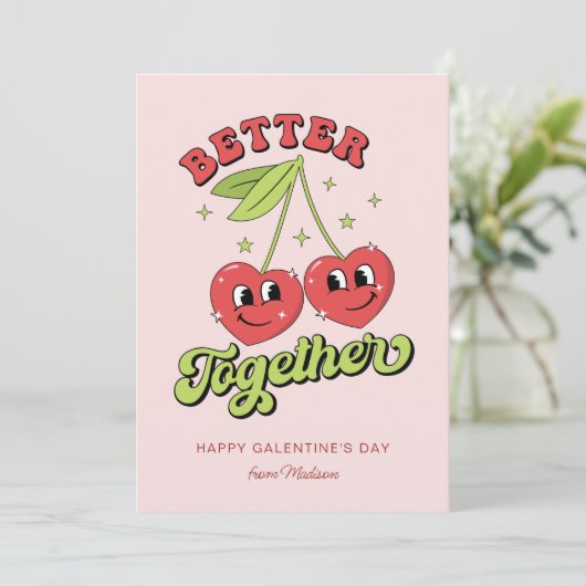 かわいいさくらんぼハート友達より良く一緒に 招待状 (スタンド正面)