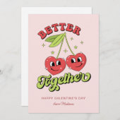 かわいいさくらんぼハート友達より良く一緒に 招待状 (正面/裏面)