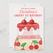 かわいいさくらんぼファーストスウィートワン誕生日 招待状 (正面)