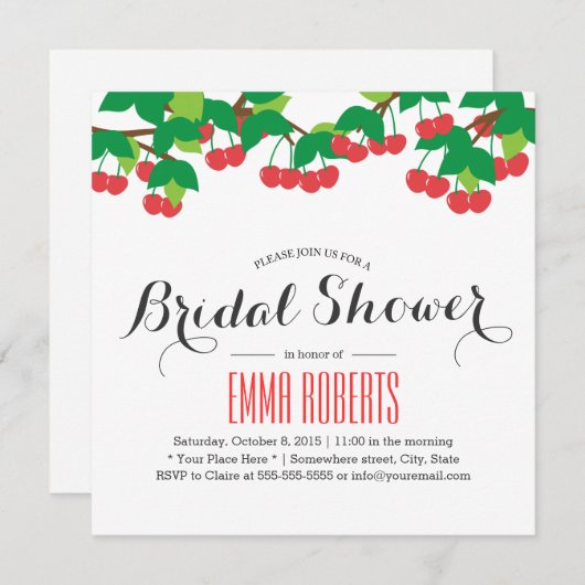 かわいいさくらんぼブライダルシャワー招待状 招待状 (正面/裏面)