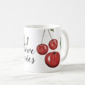 かわいいさくらんぼ水彩手色彩の鮮やかモノグラムの コーヒーマグカップ (正面右)