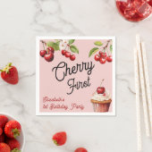 かわいいさくらんぼ第1位ガーリー誕生日ピンク スタンダードカクテルナプキン (インサイチュ)