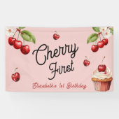かわいいさくらんぼ第1位ガーリー誕生日ピンク 横断幕 (横)