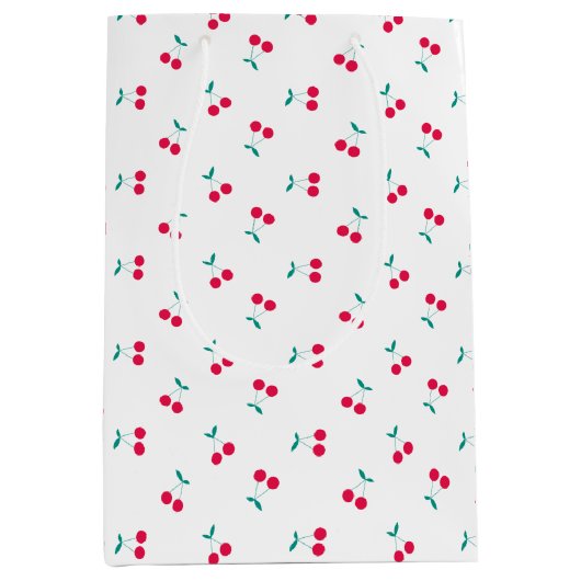 かわいいさくらんぼ美学さくらんぼパターンホワイト ミディアムペーパーバッグ (正面)
